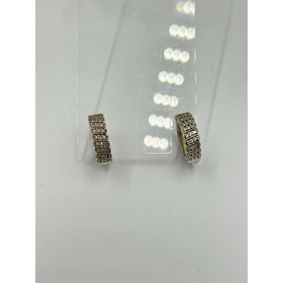 Gold Over Sterling Silver Hoop Earrings with CZ Stones Diameter - Picture 4 of 6